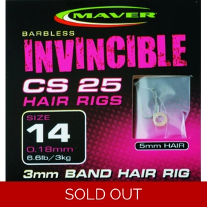 Invincible - CS25 Pack of 8 Band Hair Rig Barbless Hooks